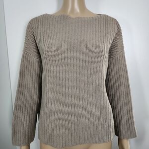 VINCE Women's Oversized‎ XS Wool Yak Blend Knit Sweater Pullover Boat Neck Taupe